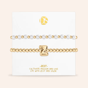"Yours to Keep" Set of 2 Initial & Pearl Stretch Bracelets