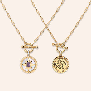 My Essence Mother of Pearl Reversible Medallion Birthstone Necklace