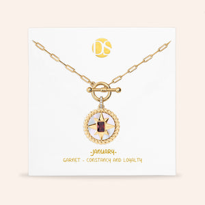 My Essence Mother of Pearl Reversible Medallion Birthstone Necklace