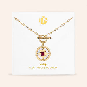 My Essence Mother of Pearl Reversible Medallion Birthstone Necklace