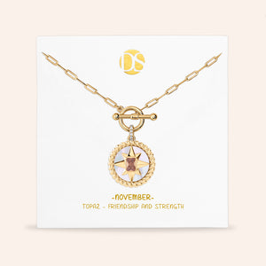 My Essence Mother of Pearl Reversible Medallion Birthstone Necklace