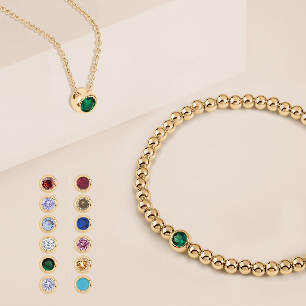 Timeless Duo Bezel Set Birthstone Necklace & Bracelet Set