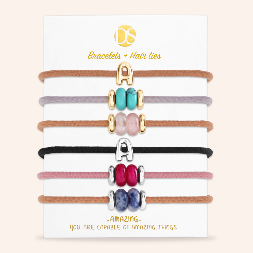 DS Bubbly Initial Hair Ties & Bracelet Jewels- Set of 6