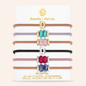 DS Bubbly Initial Hair Ties & Bracelet Jewels- Set of 6