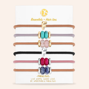 DS Bubbly Initial Hair Ties & Bracelet Jewels- Set of 6