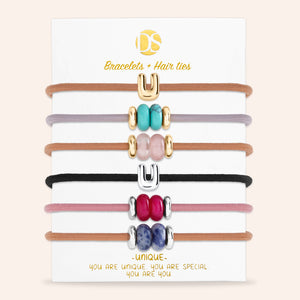 DS Bubbly Initial Hair Ties & Bracelet Jewels- Set of 6