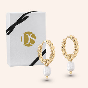 Grace Pearl Charm Hoop Earrings