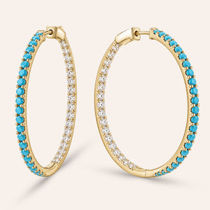 Talia Pave Turquoise 0.98" Hoop Earrings