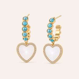 Love at Sea Mother of Pearl & Turquoise 1.25" Hoop Earrings