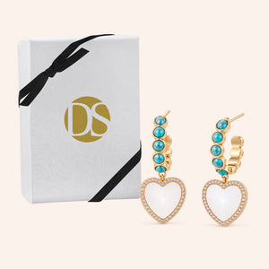 Love at Sea Mother of Pearl & Turquoise 1.25" Hoop Earrings