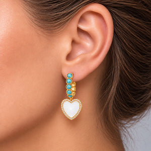 Love at Sea Mother of Pearl & Turquoise 1.25" Hoop Earrings
