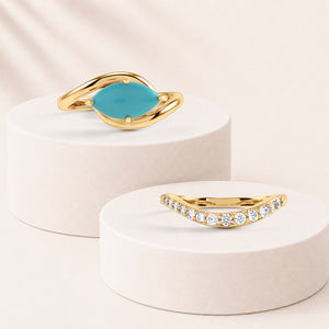 Tide & Spark Pave & Turquoise Stackable Rings - Set of 2