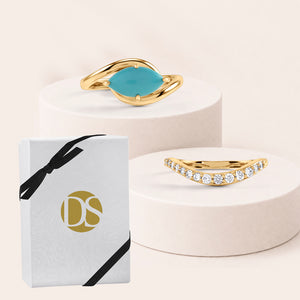 Tide & Spark Pave & Turquoise Stackable Rings - Set of 2