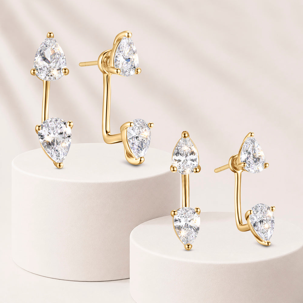 Christine Pear Cut Front Back Earrings - Set of 2 Pairs