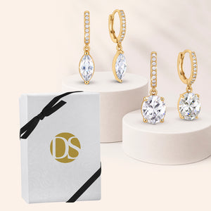Josie Marquise & Oval Cut Hoop Earrings - Set of 2 Pairs