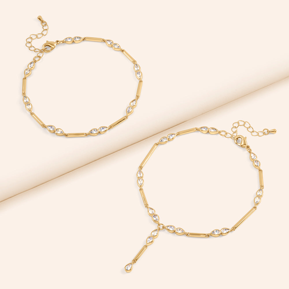 Isabelle Set of 2 Bezel Set Pear Cut Layering Anklet