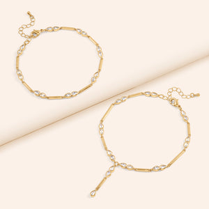 Isabelle Set of 2 Bezel Set Pear Cut Layering Anklet