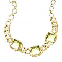 18K Yg Plated, Green Crystal Squares, Linked Candy Necklace