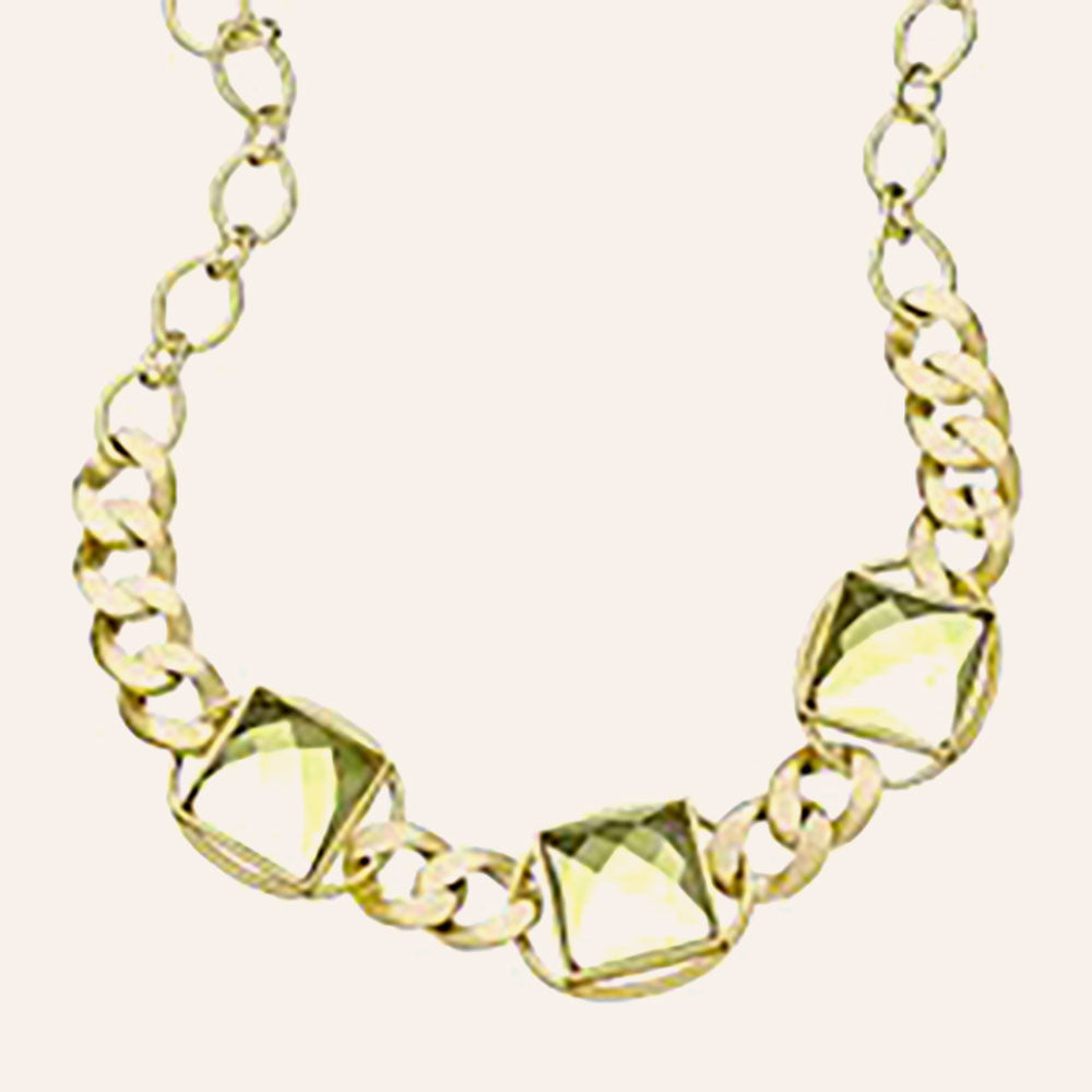 18K Yg Plated, Green Crystal Squares, Linked Candy Necklace