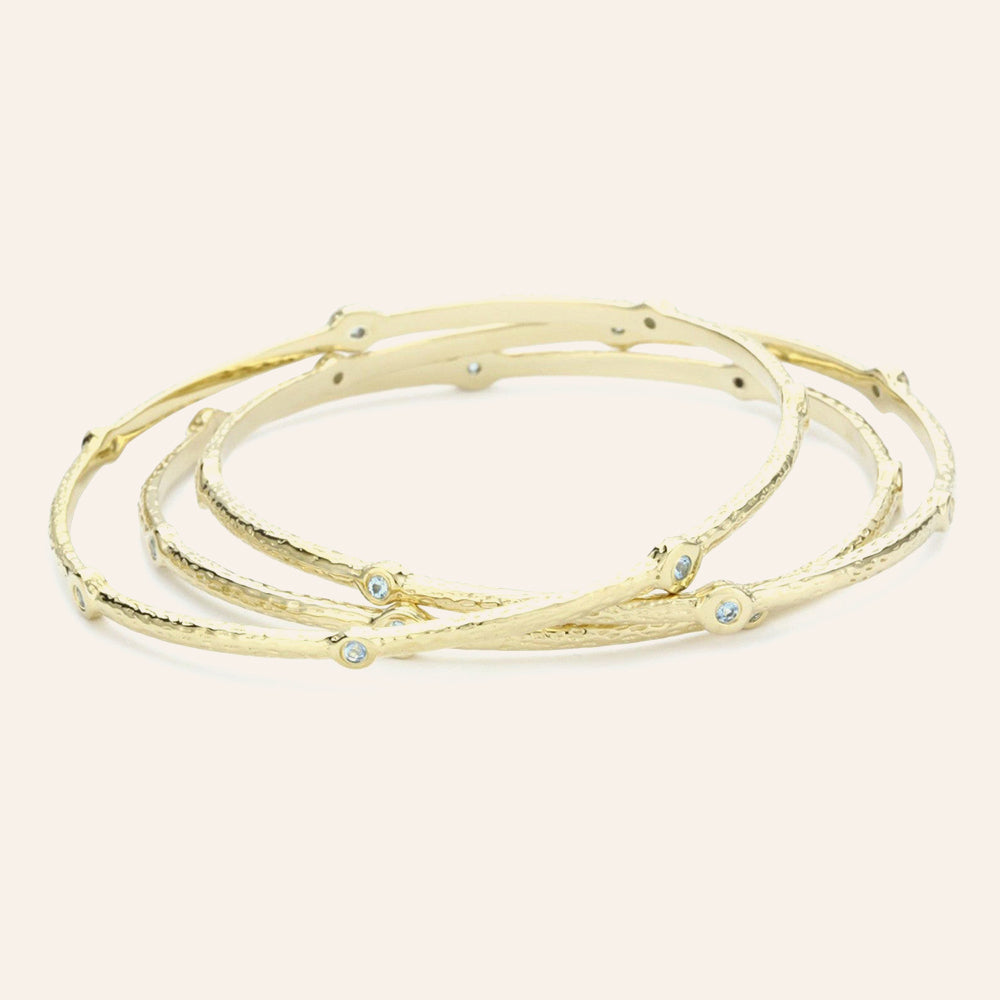 Set Of Three, 18K Yg Plated Sterling Silver, Blue Topaz, Pila Bangles