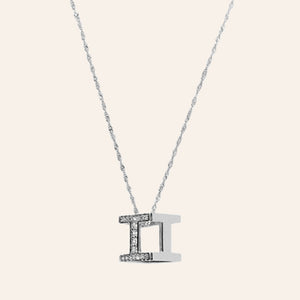 Rhodium Plated Sterling Silver White CZ DS Cube Necklace