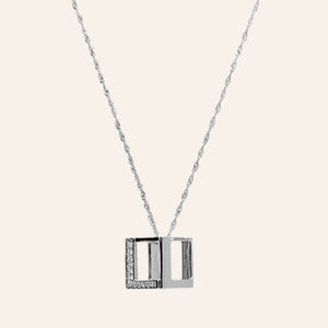 Rhodium Plated Sterling Silver White CZ DS Cube Necklace