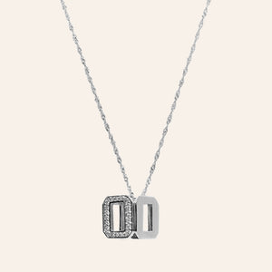 Rhodium Plated Sterling Silver White CZ DS Cube Necklace