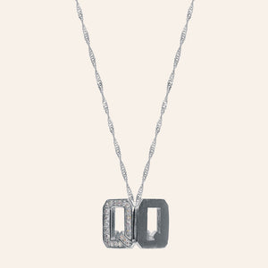 Rhodium Plated Sterling Silver White CZ DS Cube Necklace