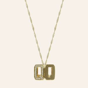 18K Gold Over Sterling Silver White CZ DS Cube Necklace