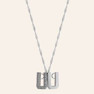 Rhodium Plated Sterling Silver White CZ DS Cube Necklace