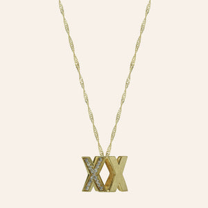 18K Gold Over Sterling Silver White CZ DS Cube Necklace