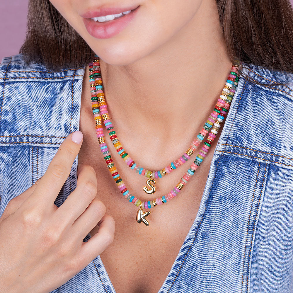 "DS Bubbly" Semi-Precious Initial Necklace