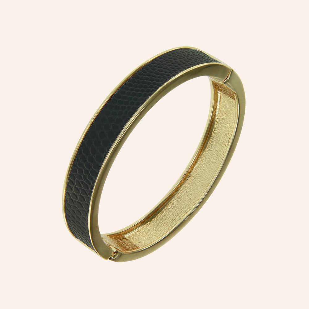 "Sabi Colori" Thin Charleston Black Lizardprint Bangle Bracelet