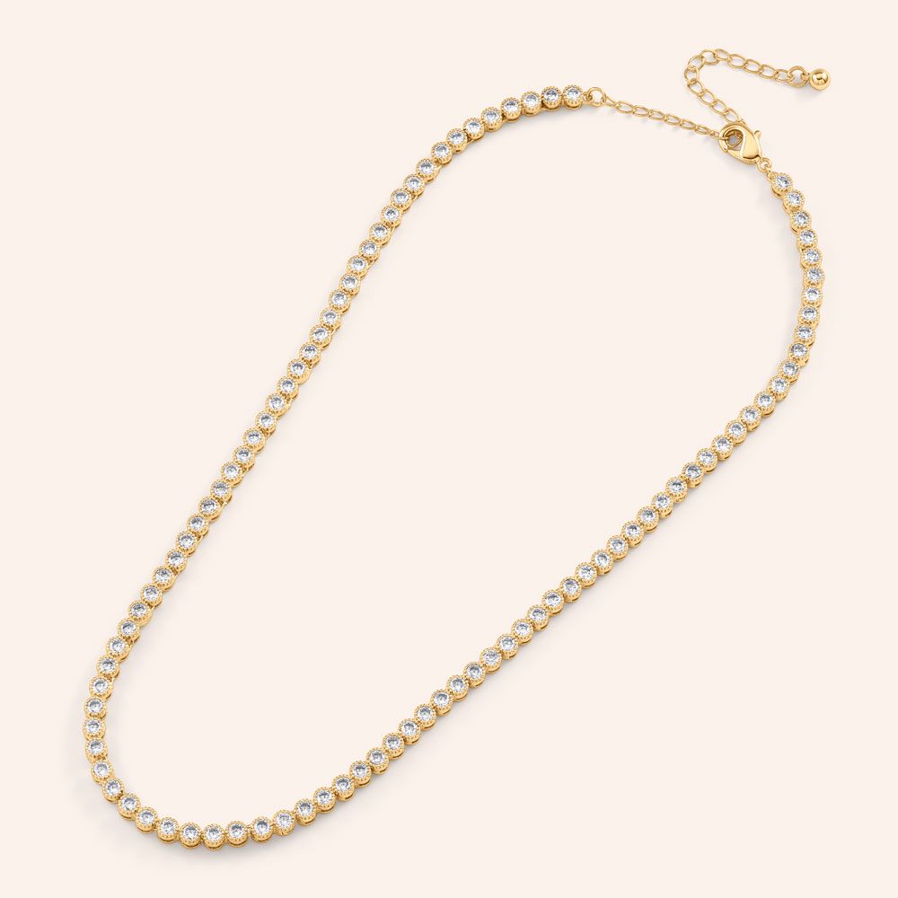 Watch Me Shine Beaded Round Bezel Set Tennis Necklace