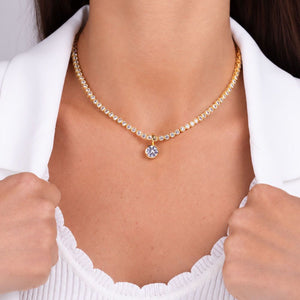 Watch Me Shine Beaded Round Bezel Set Tennis Necklace