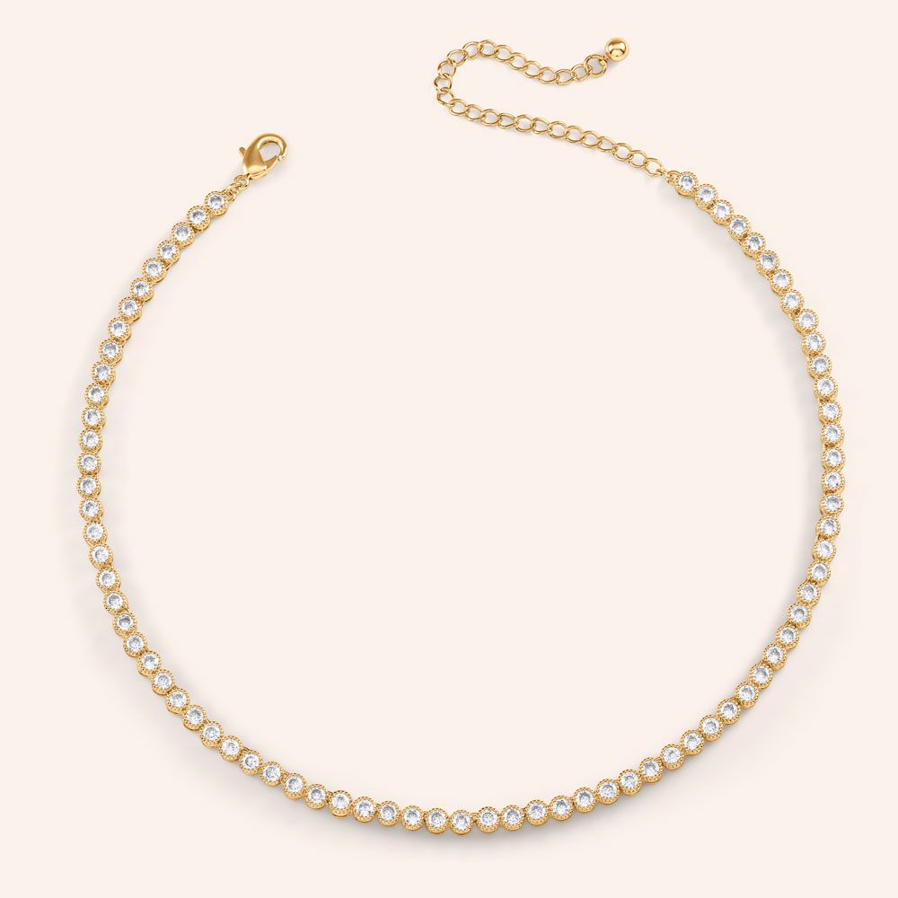 Watch Me Shine Beaded Round Bezel Set Tennis Necklace