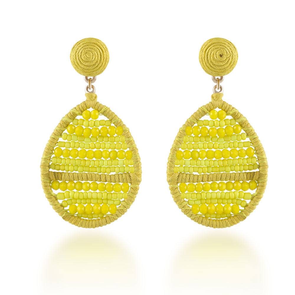 "Jardine" Handmade Woven Crystal Beads Teardrop Earrings