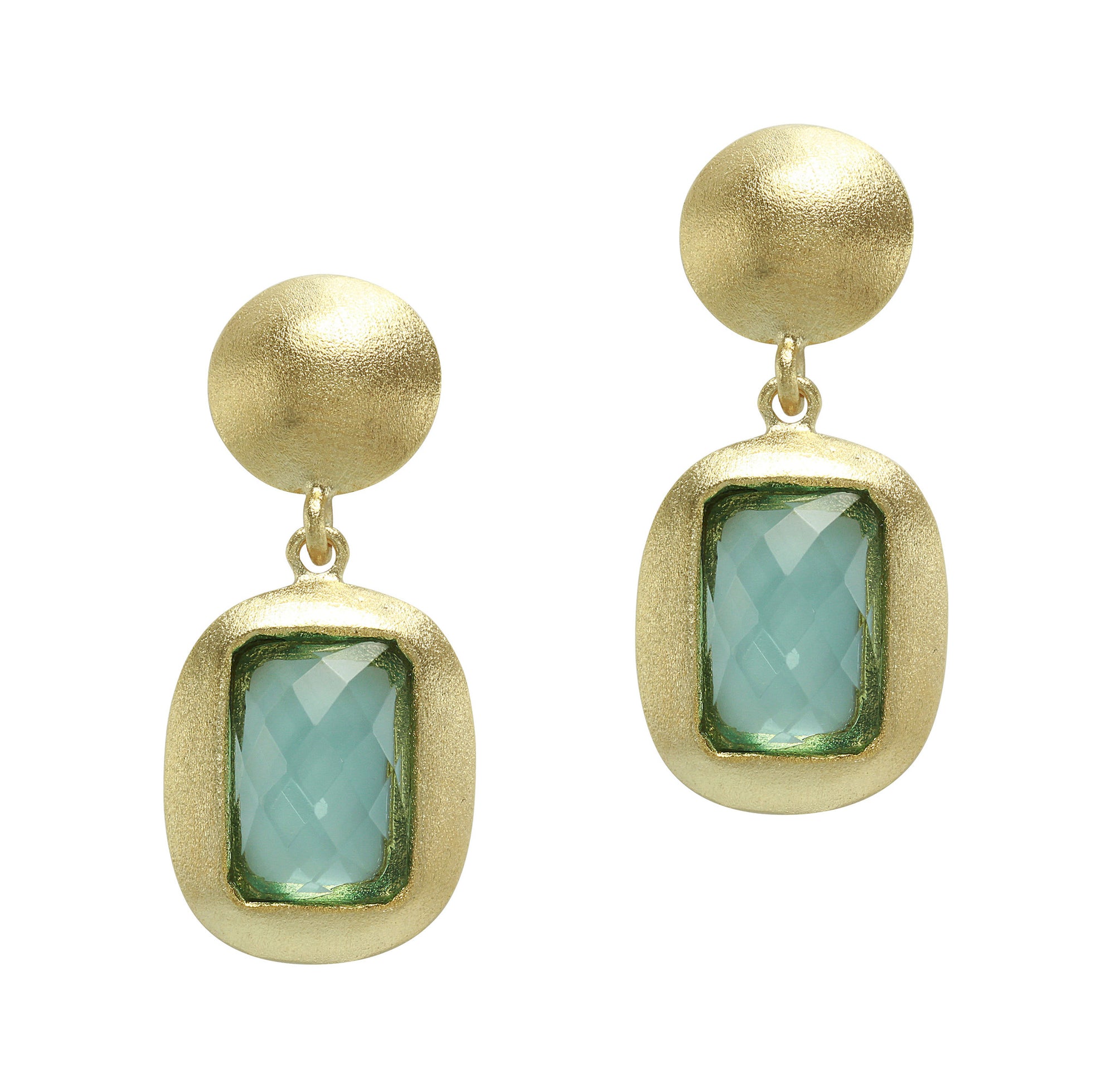 18K Yellow Gold Plated "Mosaic" Blue Crystal Earrings