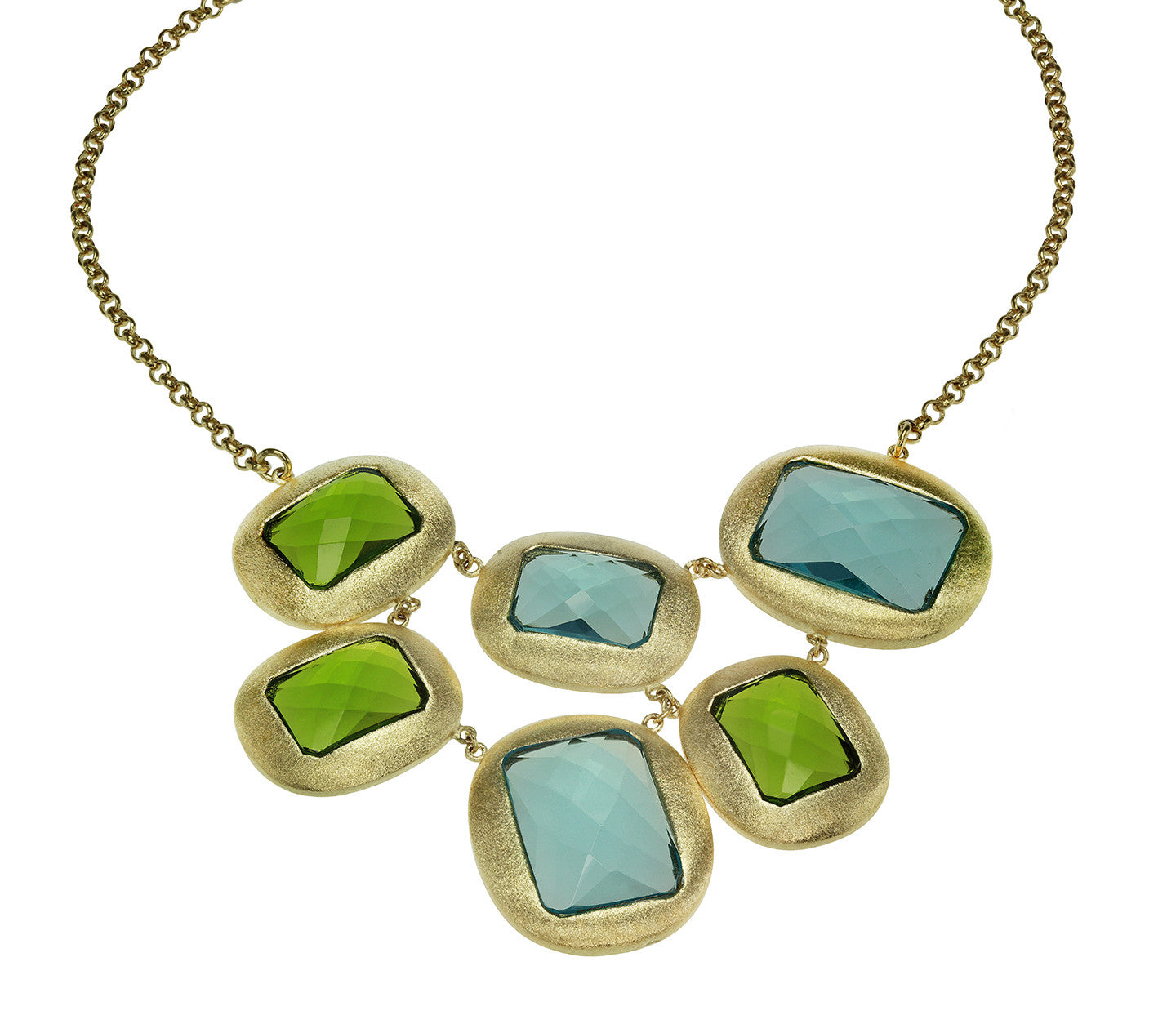 18K YG Plated "Mosaic" Blue and Green Crystal Necklace