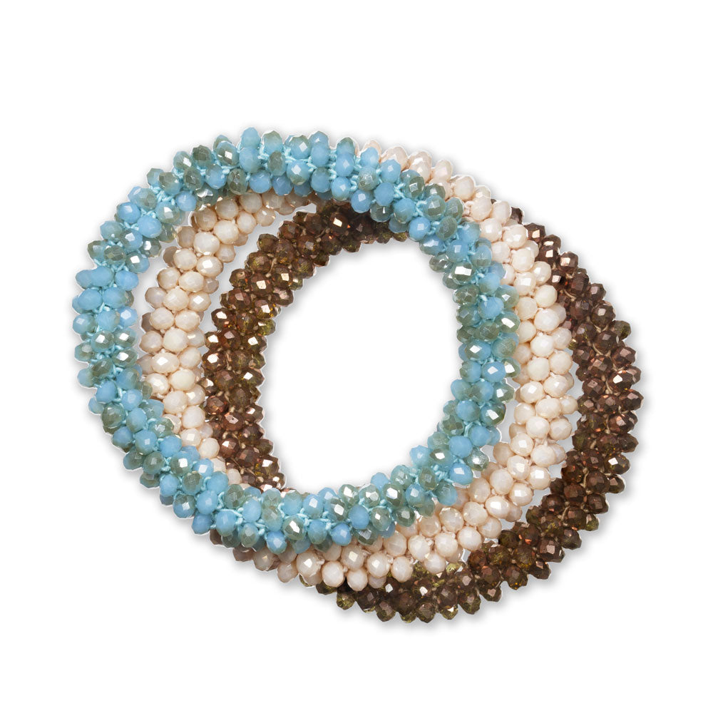 "Sets of Bloom" 3 Handcrafted Faceted Crystal Beaded Stretch Bracelets - Cascade
