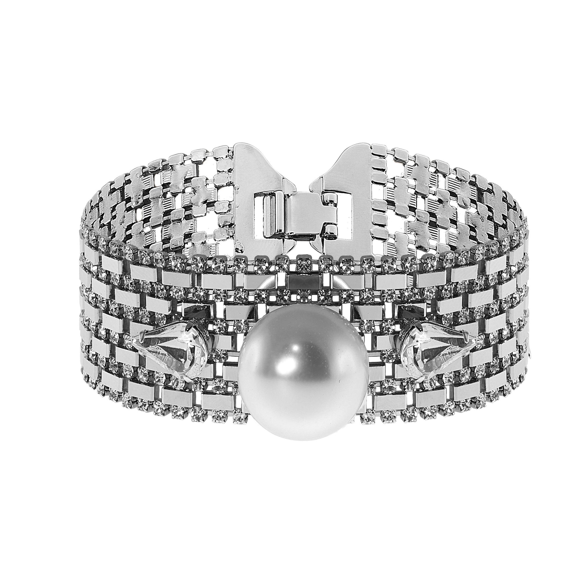 "Lustrous Glam" Single Pearl Pear Crystal Thin Bracelet