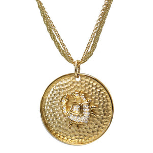 18K YG Plated "Personalized Zodiac" White CZ Pendant Necklace