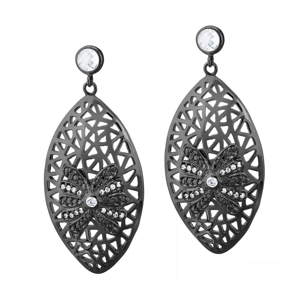 Black Rhodium Plated, Edgy Glamour Cz Earrings