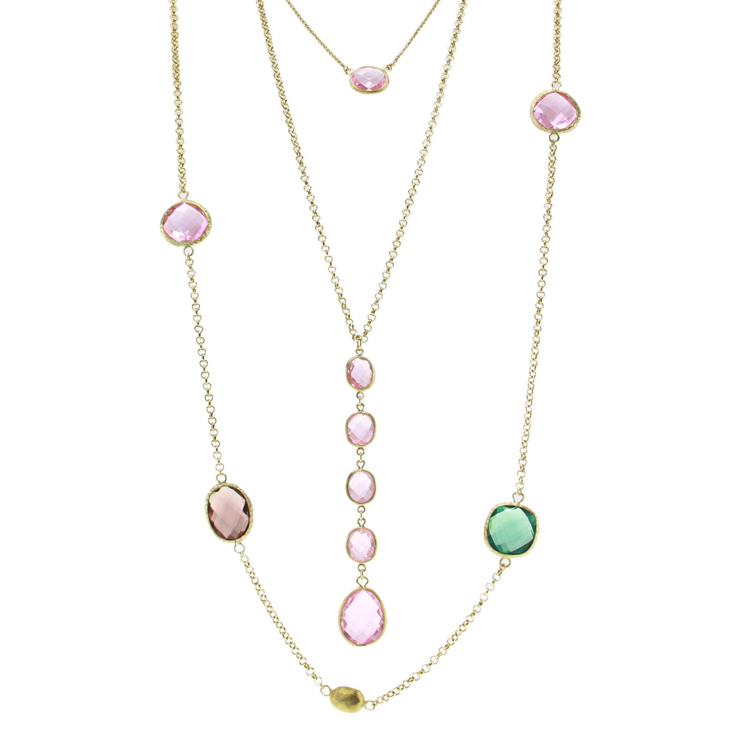 "Lido Trio" Set of 3 Pink Crystal Necklaces