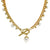 18K YG Plated Glass Pearl Pendant Box Chain Toggle Necklace