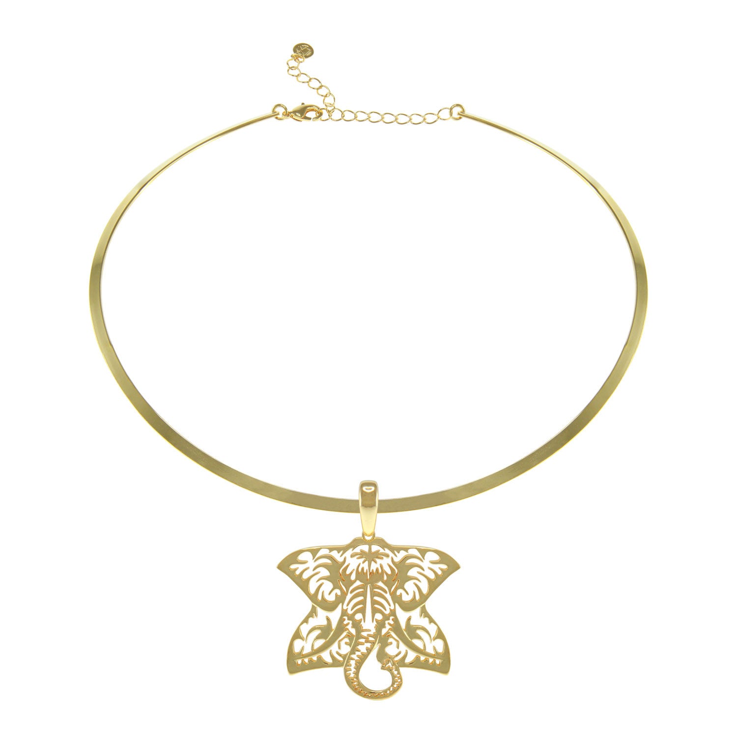 "Animal Instinct" Elephant Goldtone Laser-Cut Pendant with 16" Collar Necklace
