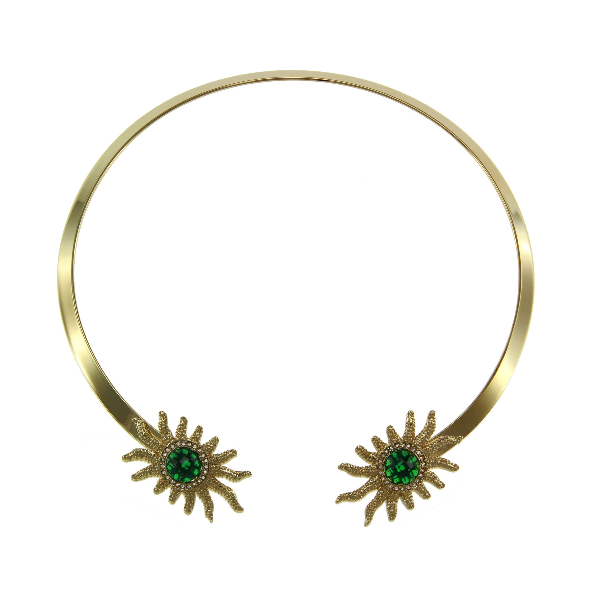 "Sole" Green Stone Goldtone 16-1/2" Collar Necklace
