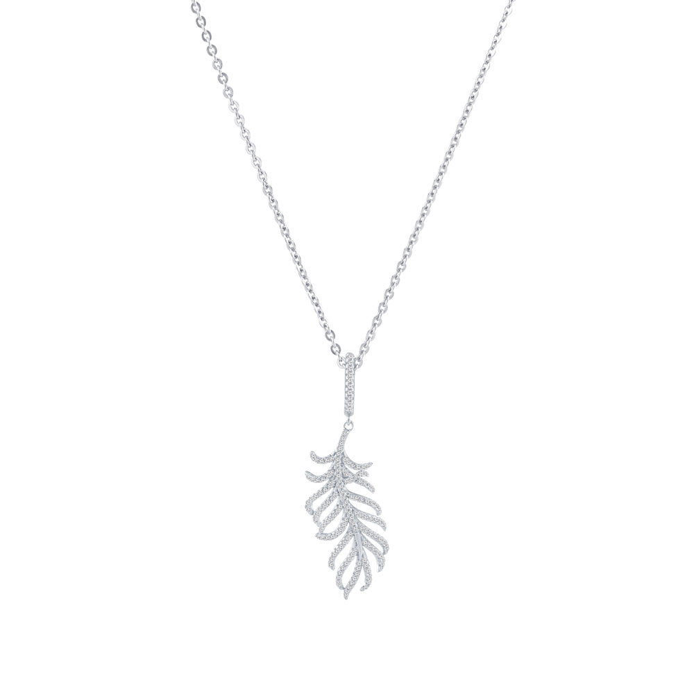 Feather Prong-set CZ's Sterling Silver Pendant Necklace