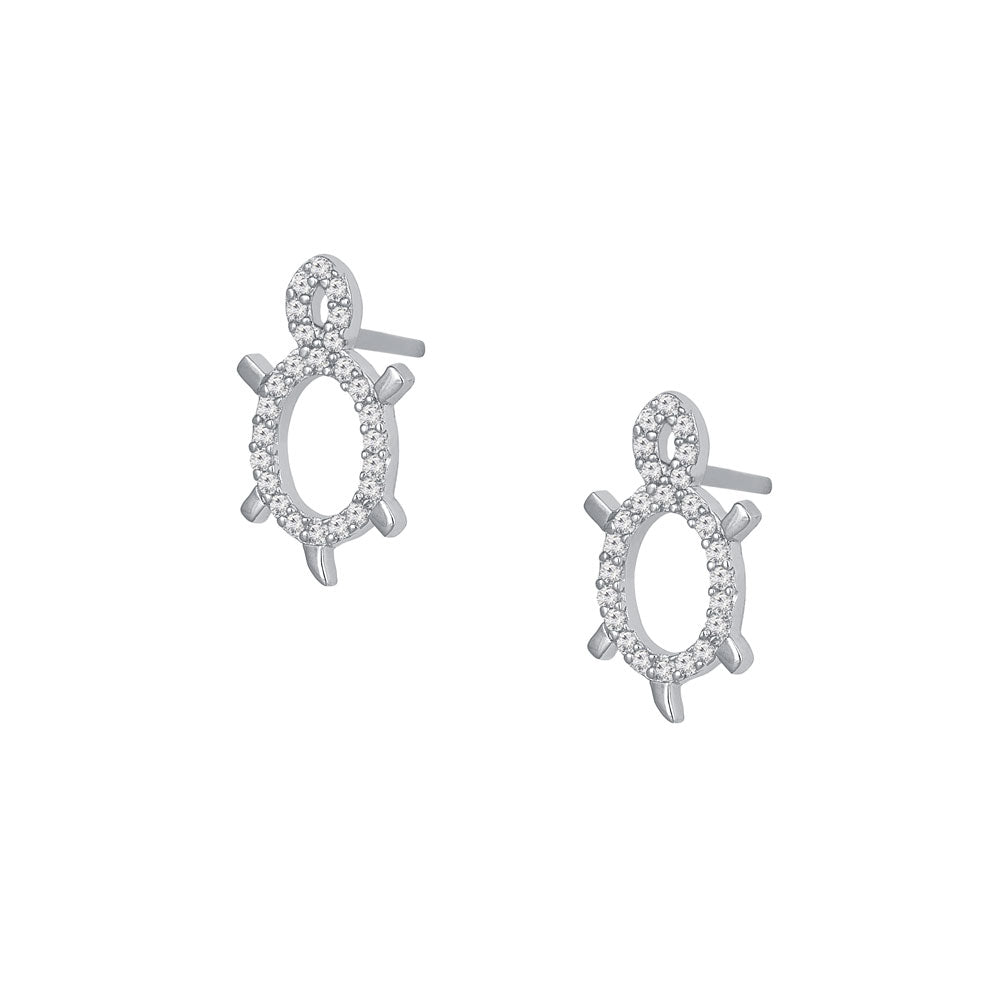 Turtle Prong-set CZ's Sterling Silver Post Earrings