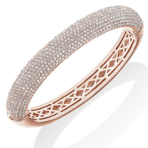 10-Row 18K Gold Plated Clear Pave Crystal Hinged Bangle Bracelet